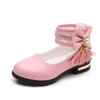 

Pink White Black Childrens Girls Leather Shoes for Kids High Heeled Girls Princess Shoes For Party Wedding Big Girls Dress Shoes