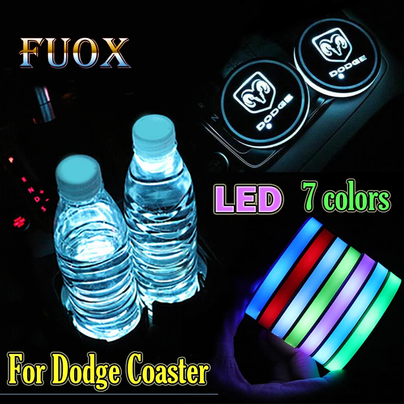 

2PCS Car Logo Luminous Light LED Drink Coaster Anti Slip For Dodge Challenger RAM 1500 Charger Avenger Caliber Car Accessories