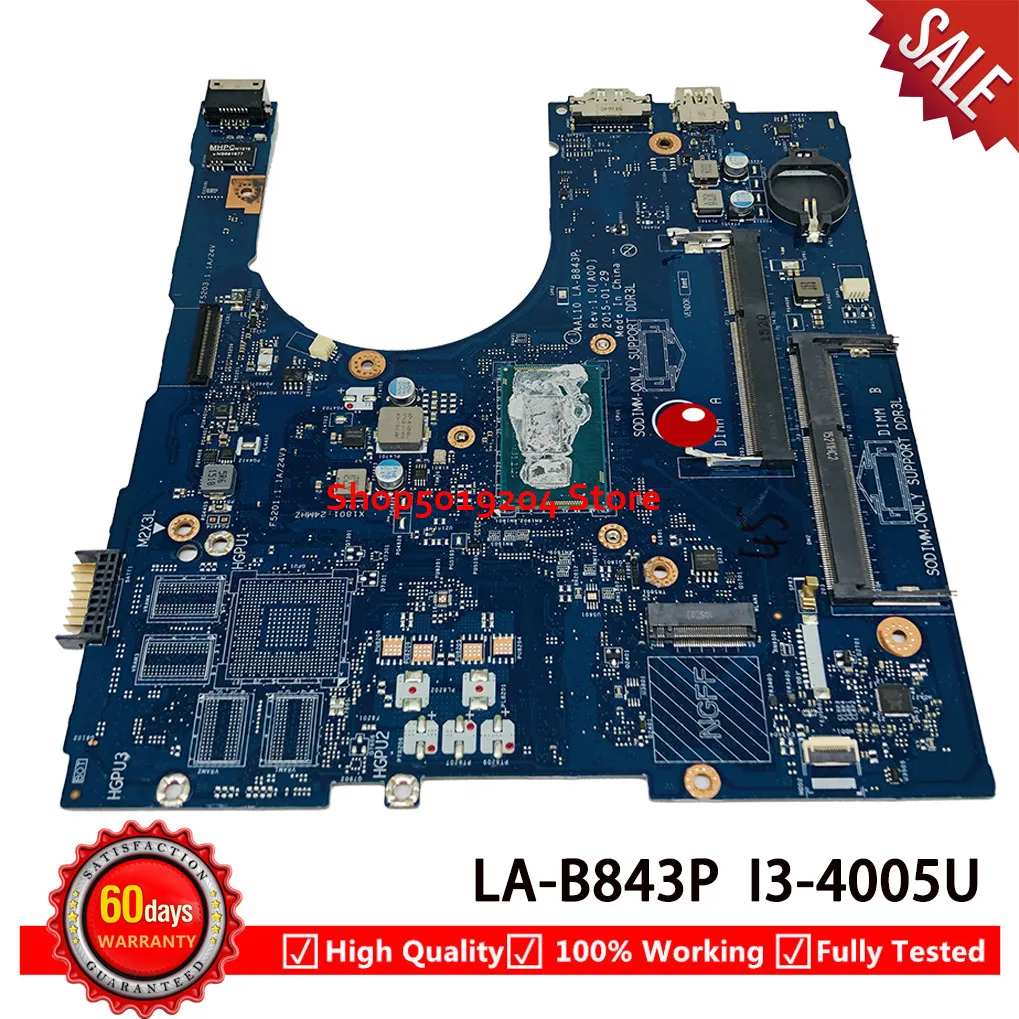 CN-027C5F 27C5F 027C5F ноутбук материнская плата для Dell Inspiron 15 5458 5558 5758 материнская плата AAL10 LA-B843P SR1EK I3-4005U