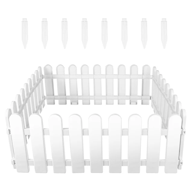 4 Sets Plastic Picket Fences Garden Courtyard Decorative Fences Garden Border Fences (White)