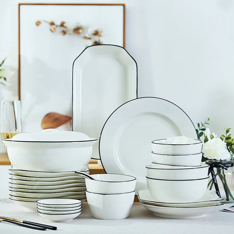 

Dishes Set Household Simple Northern European-Style Tableware Creative Japanese Style Ceramic Bowl And Dish Bone China Bowl Set