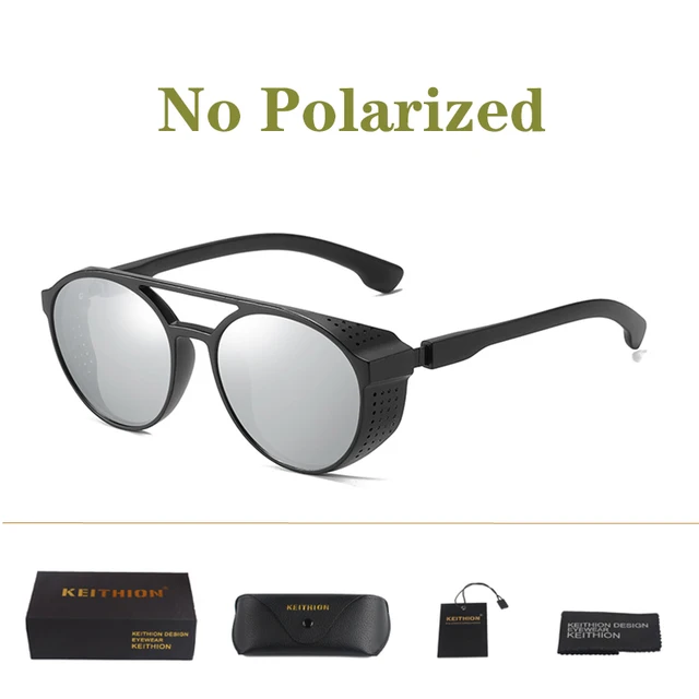 KEITHION Retro Round Polarized Sunglasses Steampunk Men Women Brand Designer Glasses Oculos De Sol Shades UV Protection Silver