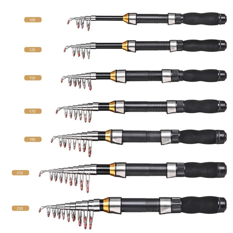 1,0 м/1,2 м/1,5 м/1,7 м/1,9 м/2,1 М/2,3 м Мини телескопические удочки стекловолокно Спиннинг удочки короткие морские удочки спиннинг полюс