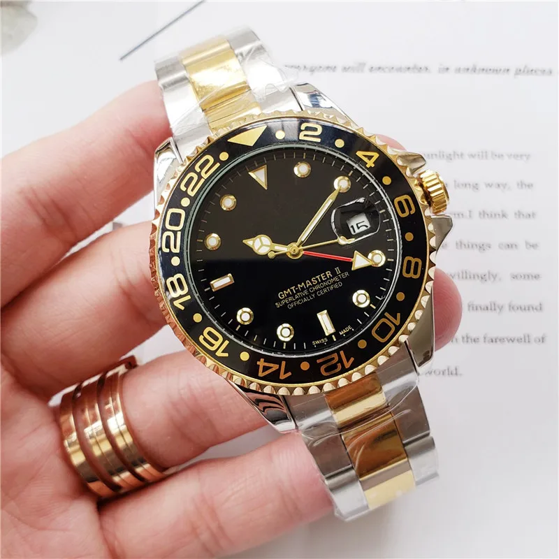 Роскошные светящиеся сапфировое стекло керамический ободок GMT автоматические мужские часы aaa бренд Топ механические часы