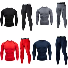 Мужское термобелье с базовым слоем, Фитнес-тренировка, компрессионные колготки, беговые футболки, лосины, Рашгард, мужской спортивный костюм из 2 предметов