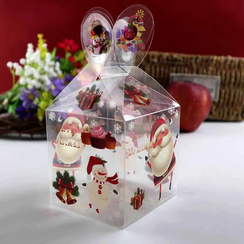 

Merry Christmas Candy Box Bag Transparent Gift Box Packaging Supplies Santa Claus Snowman Elk Reindeer Cookies Apple Boxes 3pcs