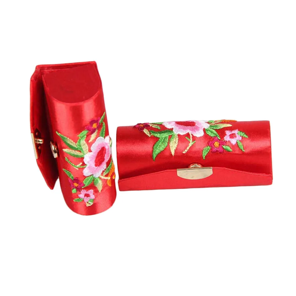 

Travel Flower Design Retro coin lipsticks Case Brocade Embroidered Holder Box random color