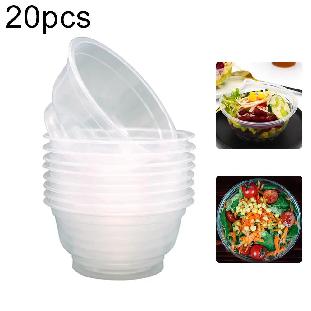 20Pcs 360ml Disposable Eco friendly Plastic Clear Round Bowl Kitchen