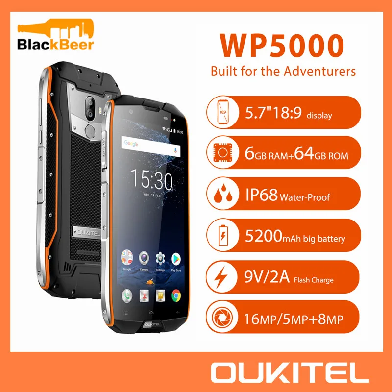 OUKITEL WP5000 5.7 Inch Smartphone IP68 Waterproof Android 7.1 Cellphone Helio P25 Octa Core 6GB 64