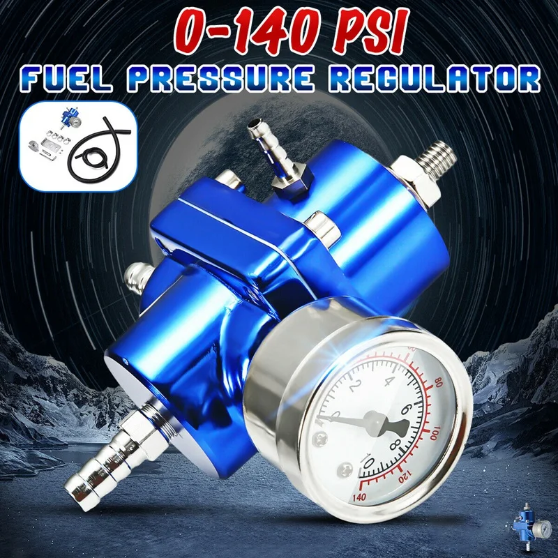 Синий металл Регулируемый регулятор давления топлива 0-140 Psi масляный датчик+ шланг