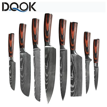 Coltello da chef 1-10 pezzi Set Coltelli da cucina Laser Damasco Modello Affilato Coltello giapponese Santoku Mannaia Coltello multiuso per affettare 1