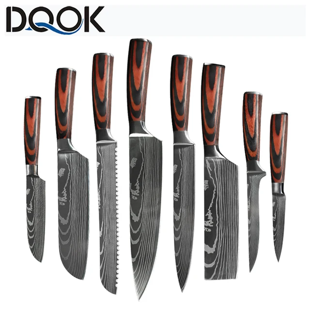 Coltello da chef 1-10 pezzi Set Coltelli da cucina Laser Damasco Modello Affilato Coltello giapponese Santoku Mannaia Coltello multiuso per affettare 1