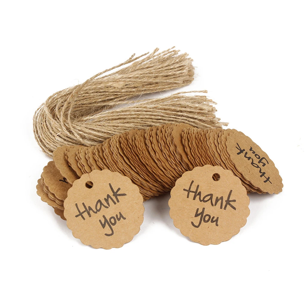 100 Pieces Kraft Paper Gift Tags withString Christmas Wedding  Baby Shower Thank You Cardstock Gift Favour