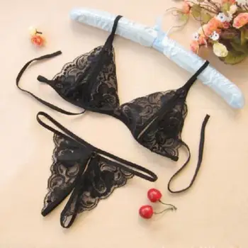 

Sexy Women Lingerie Panties Transparent Open File Lace Underwear Bra + T Pants