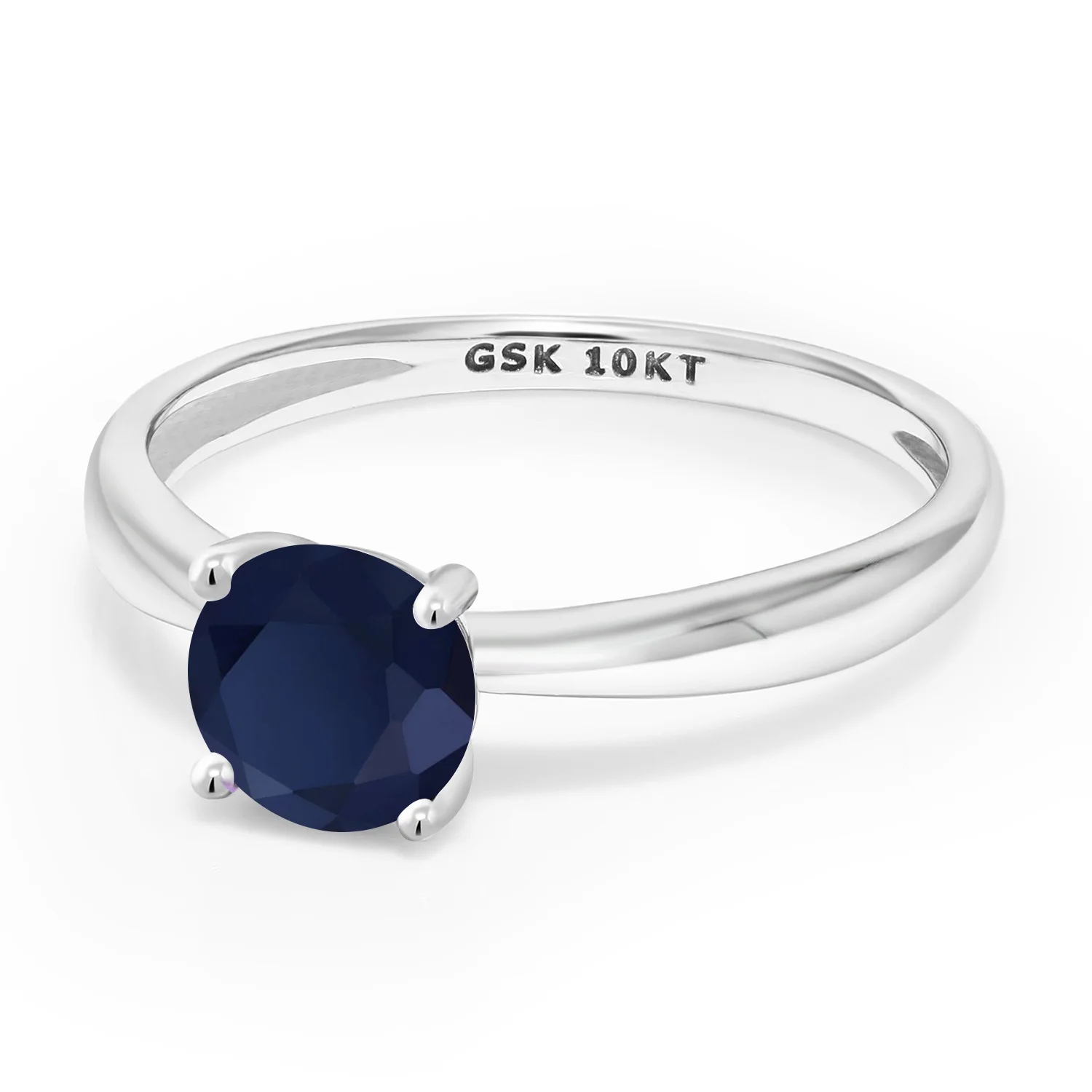 GemStoneKing 1,00 карат круглый натуральный синий сапфир 10 к белое золото Solitaire обручальные кольца для женщин Свадебные ювелирные изделия