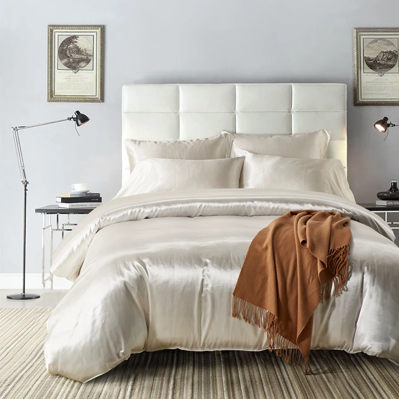 

3Pcs/4pcs silk imitation Bedding Set Queen Size Satin Grey Fitted Sheet Flat Sheet Solid Color Set Simple Style Bedclothes