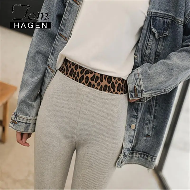 Женские леггинсы с леопардовым принтом вертикальные брюки высокой талией