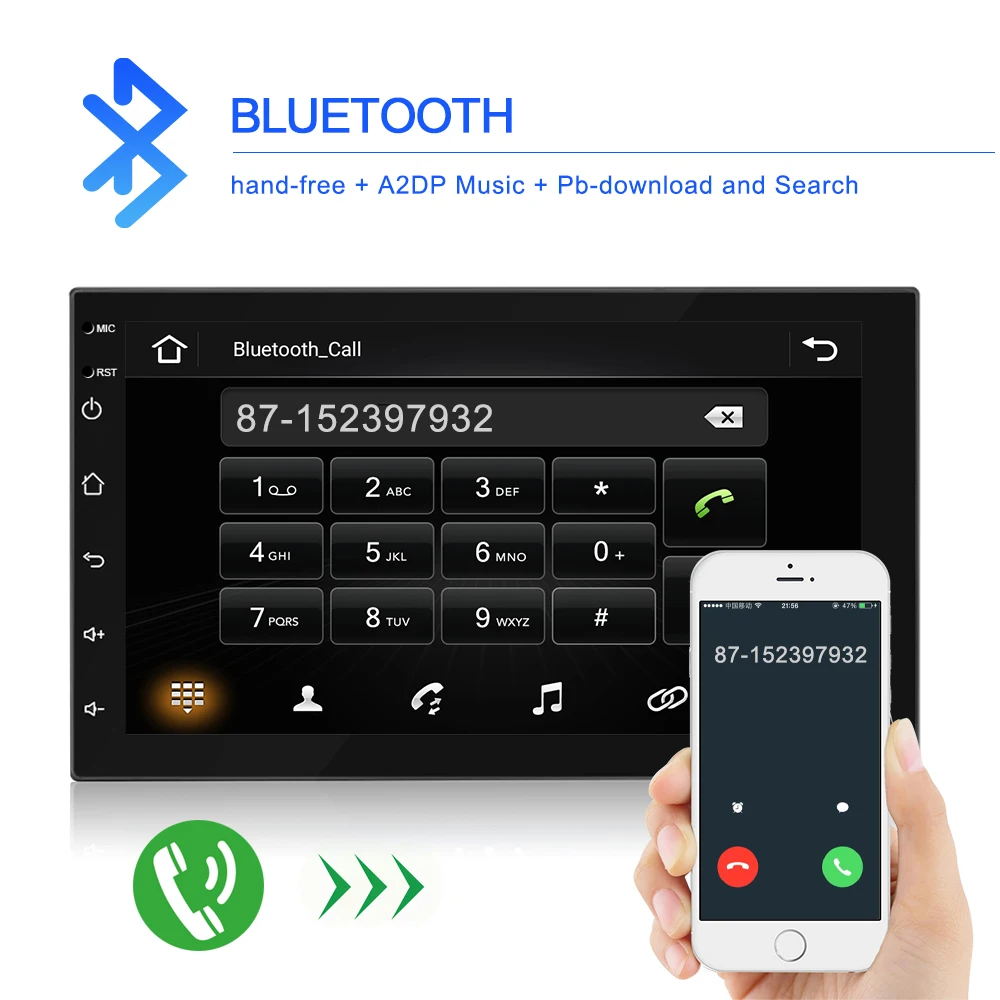  Podofo 2 Din Car radio Android Multimedia Player GPS Navigation 7