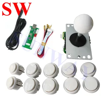 

DIY arcade joystick handle kit with 5 pin Joystick 24mm & 30mm push button spare parts USB cable wires LED USB Controller Board