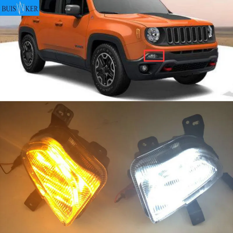 

1 комплект для Jeep renegade 2015 2016 2017 2018 светодиодный DRL Дневной светильник s с желтым Поворотная сигнальная лампа