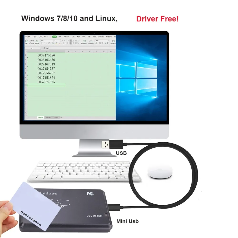 Считыватель смарт карт с USB портом EM4001 125 кГц RFID ID бесконтактная чувствительность