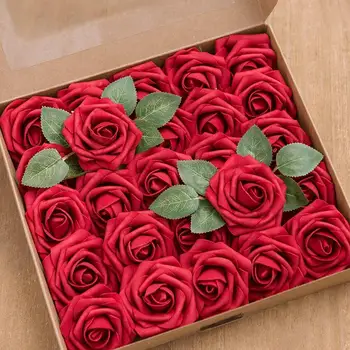 

25PCS Artificial Rose Flowers Real Looking Fake Roses For Wedding Bouquets Shooting Props Home Decorations Party Simulation Rose