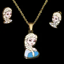 AOUSIX, мультяшная принцесса, ожерелье, подвески, нержавеющая сталь, золотое покрытие, ожерелье, серьги, набор, ювелирные наборы, женские/детские наборы, подарок