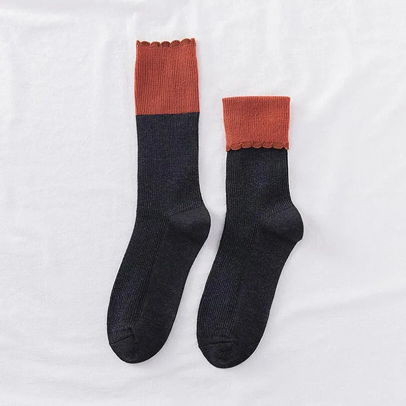 Женские носки макраме, теплые зимние хлопковые носки для женщин, осенние носки под платье, вязаные носки для школьниц, повседневные подарочные носки - Color: black 5 pairs