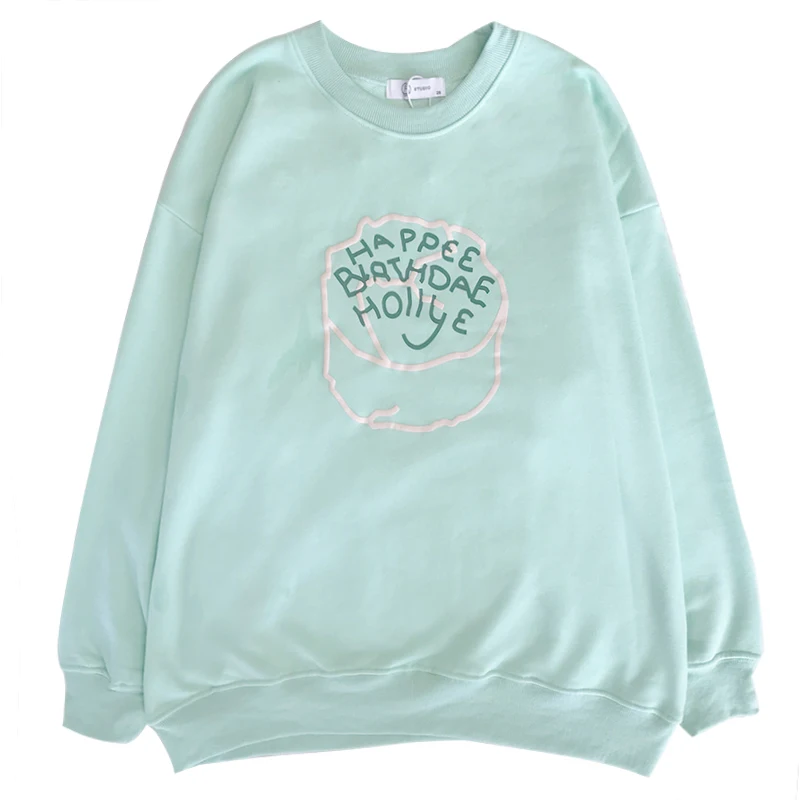 

Autumn cute line letter printing o-neck loose all-match pullover sweatshirt women