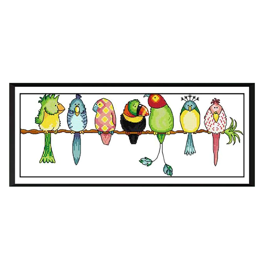 Cute Colorful Parrots Birds DIY Stamped Cross Stitch Kit Pre-printed Pattern Beautiful Scenery Christmas Gift Home Decoration