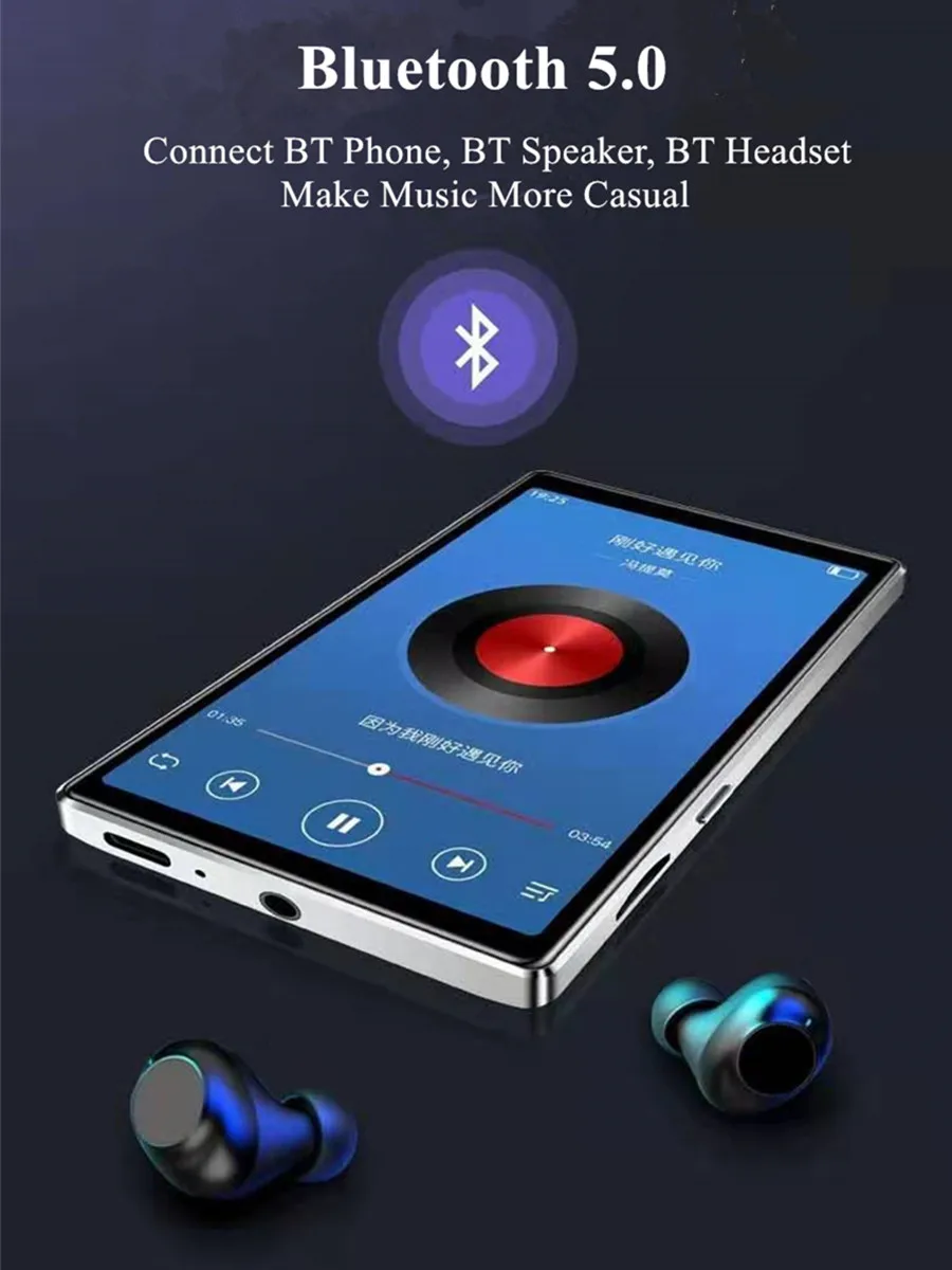 MP4 плеер Bluetooth 5,0 полный сенсорный экран HD HIFI FM радио музыка 8 ГБ 4 дюйма MP4 MP5 плеер поддержка видеокарты с динамиком