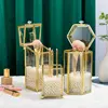 Ins Vintage Glass Makeup Brush Holder Gold Square Prismatic Copper Edging  Cosmetic Holder Lipstick Pencil Storage Container 1