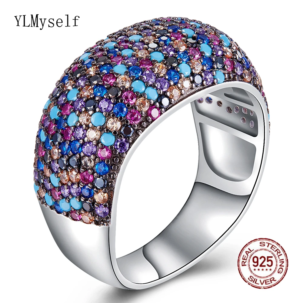 Real Sterling silver material ring new multi color trendy jewellery crystal luxury