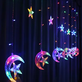 

Curtain Light Strings 2.5m 138leds Moon Star Icicle Fairy Lamp String Festival Christmas Wedding Party Home Decoration Supplies