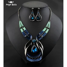 2019 marca azul gran gema cristal declaración Maxi Collar Verde cuenta Boho lindo Punk Collar gargantilla Collar mujeres joyería al por mayor(China)