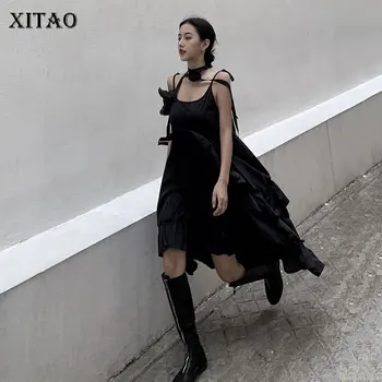 

XITAO Irregular Ruffle Dress Fashion Women Irregular Strapless Sleeveless Small Fresh Casual Style Off Shoulder Dress DMY4036
