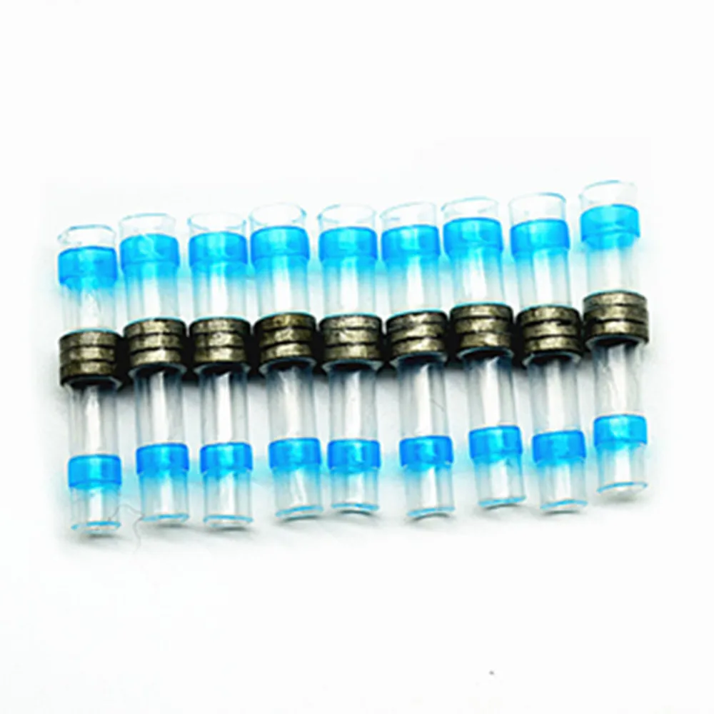 AWG 16-14 waterproof electrical wire splice 1.5-2.5mm² Blue Shrink Soldersleeve with 3 solder ring 10pcs