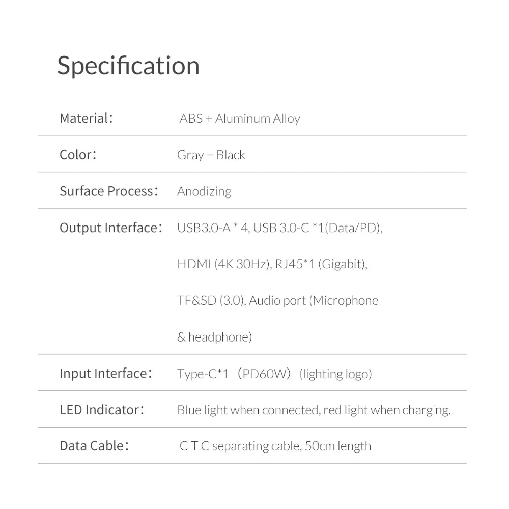 ORICO usb type C концентратор для Мульти USB 3,0 HDMI 4K RJ45 аудио TF SD PD Порт OTG адаптер док-станция USB разветвитель для MacBook Pro huawei