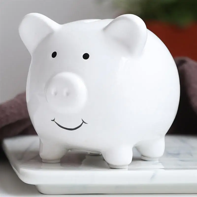 White Ceramic Pig Piggy Bank Ceramic Piggy Bank Kids Cute Piggy Coin Bank Money Money