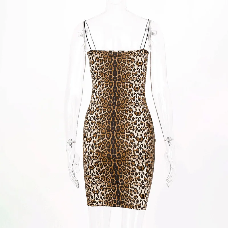 Женское платье на тонких бретельках с принтом тигра, сексуальное женское платье для ночного клуба, летнее женское мини-платье, вечерние платья с открытой спиной, облегающее платье - Цвет: leopard