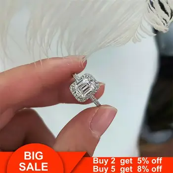 

Fine Promise ring 925 Sterling silver Emerld cut AAAAA cz stone Engagement Wedding Band Rings for women Bridal Party Jewelry