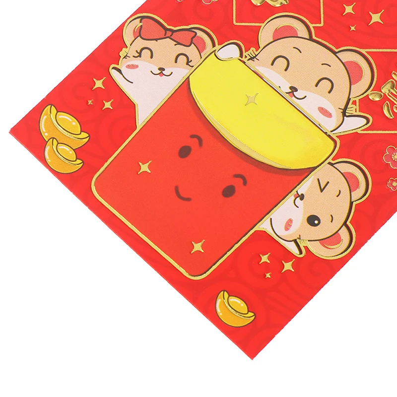 6 шт./компл. китайское национальное Hongbao год красный Lucky деньги и прикольной сумочкой крыса конверт подарок