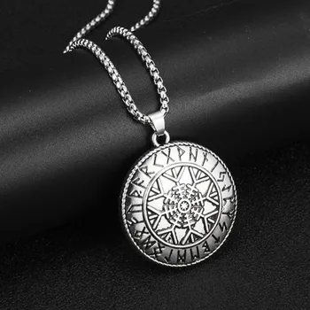 

EUEAVAN 10pcs Religious Viking Runes Compass Necklace Helm of Awe Pendant Talisman Amulet Jewelry Gift For Men