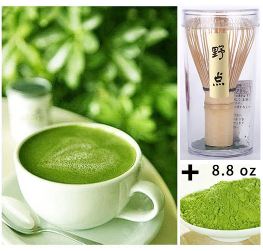 

Pure Organic Matcha Green Tea Powder 250g bag+ Japanese Chasen Bamboo Whisk