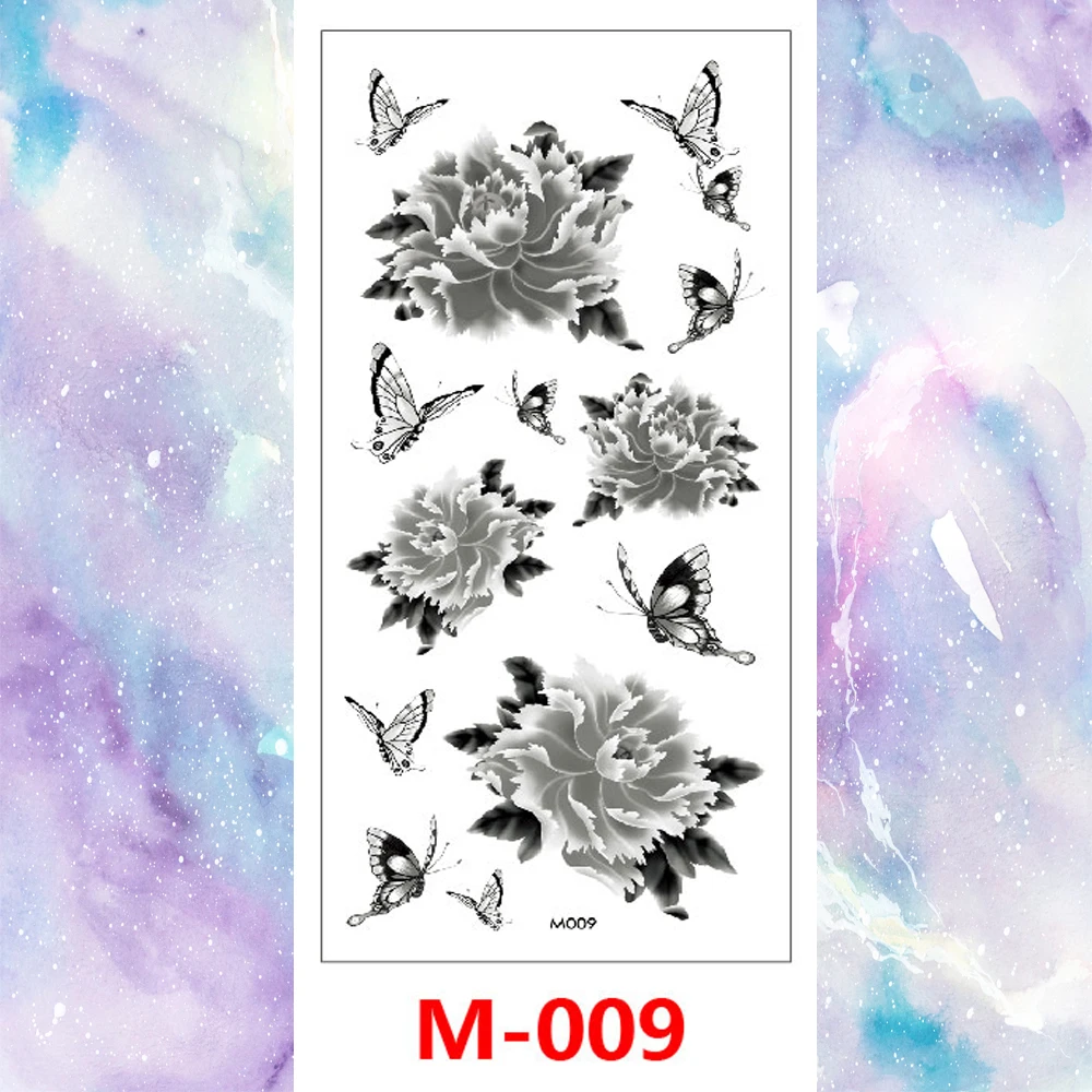Классический черный цветок для женщин девушек поддельные татуировки наклейки водонепроницаемый временные акварельные розы руки татуировки бабочка боди-арт татуировки - Цвет: M-009