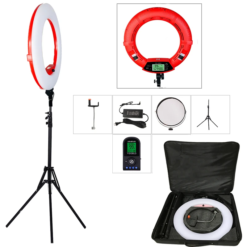 Yidoblo Red FE-480II 5500K Dimmable Camera Photo/Studio/Phone/Video 18&quot 96W 480 LED Ring Light Lamp+ 200cm tripod +Bag Kit |