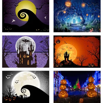 

Photography Backdrop Happy halloween backdrop Christmas Horror Night background for photo studio pumpkin Full moon night