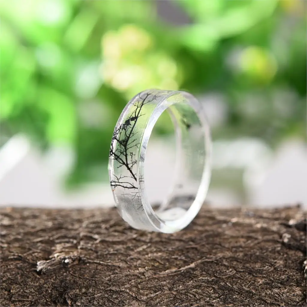 12 стилей прозрачных полимерных колец с изображением дерева и птиц, живописи тушью, пейзажа внутри кольца из эпоксидной смолы для женщин, ювелирные изделия на палец в стиле панк