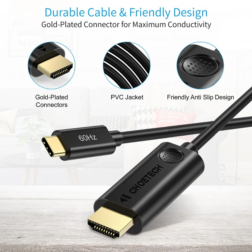 CHOETECH USB C к HDMI кабель 4 k@ 60 Гц 1,8 м для MacBook Pro/Air/iPad Pro совместимый Thunderbolt 3 usb type C к HDMI кабель