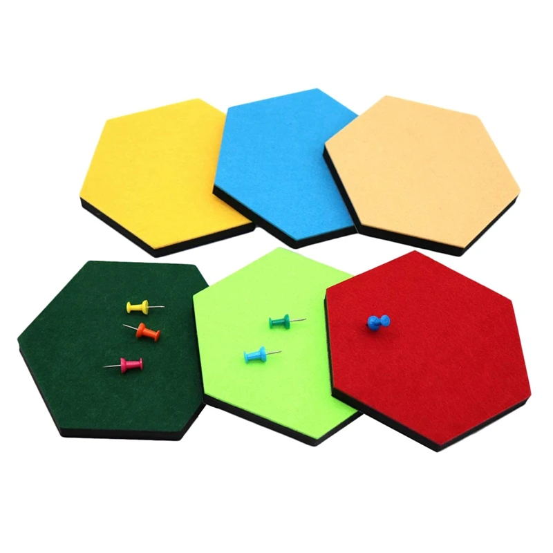 

6 Pack Hexagon Felt Pin Board Self Adhesive Bulletin Memo Photo Cork Boards Colorful Foam Wall Decorative Tiles With 6 Pushpins